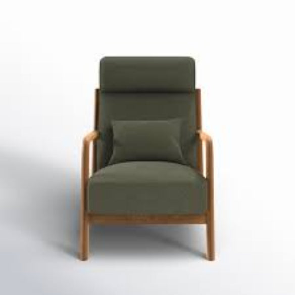Juniper olive green high-back accent chair featuring plush, high-density cushions and ergonomic design for ultimate comfort and relaxation. Crafted with a solid wood frame for durability and floor protection with footpads. Ideal for living rooms, bedrooms, or offices, offering a stylish and timeless addition to your home.