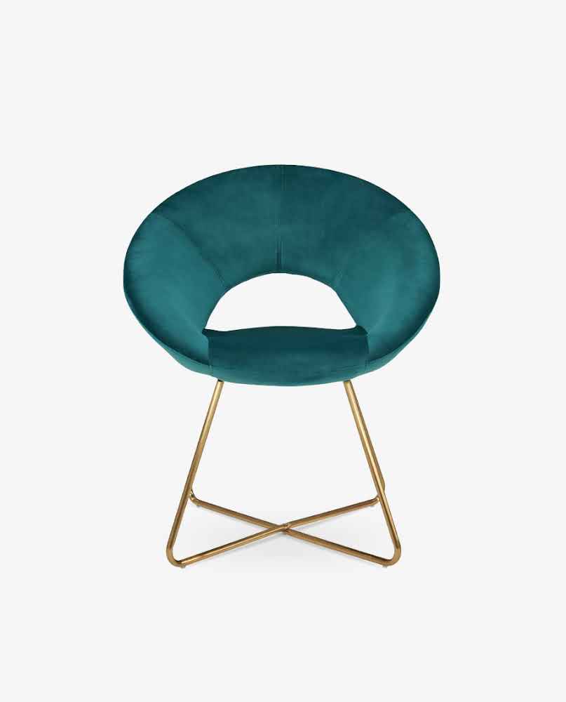Stylish green velvet accent chair with gold-plated metal legs, ergonomic backrest, and soft sponge cushions for ultimate comfort and modern elegance. Ideal for living rooms, bedrooms, and offices.