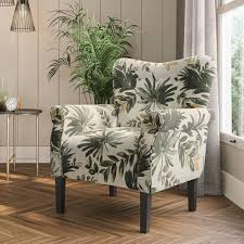 Modern Floral Accent Chair for Living Room – High Back Upholstered Wingback Armchair with Wooden Legs, Padded for Ultimate Comfort