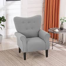 Modern Accent Chair for Living Room – High Back Upholstered Wingback Armchair with Wooden Legs, Padded for Ultimate Comfort