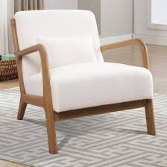 Sleek white accent chair with plush cushions and high-density sponge for optimal comfort. Made with a solid wood frame, it supports up to 250 lbs and includes footpads to protect floors. Ergonomically designed for lumbar support, it’s perfect for living rooms, bedrooms, or offices. Easy assembly and low maintenance with a simple wipe-down. Ideal for modern spaces seeking comfort and style.
