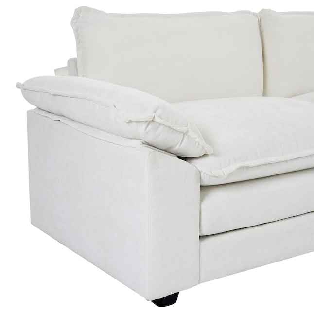Modern 4-piece L-shaped sectional sofa in premium beige corduroy fabric. Features high-elastic sponge cushions, sturdy metal and wood frame, and a movable ottoman for flexible configurations. Easy assembly and versatile design perfect for living rooms, bedrooms, or offices.