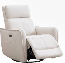 Cream white power swivel rocker recliner with 270° swivel, smooth gliding recline, USB charging port, and durable faux leather fabric. Supports up to 350 lbs, perfect for living room, bedroom, or nursery. Easy assembly and quiet motor.