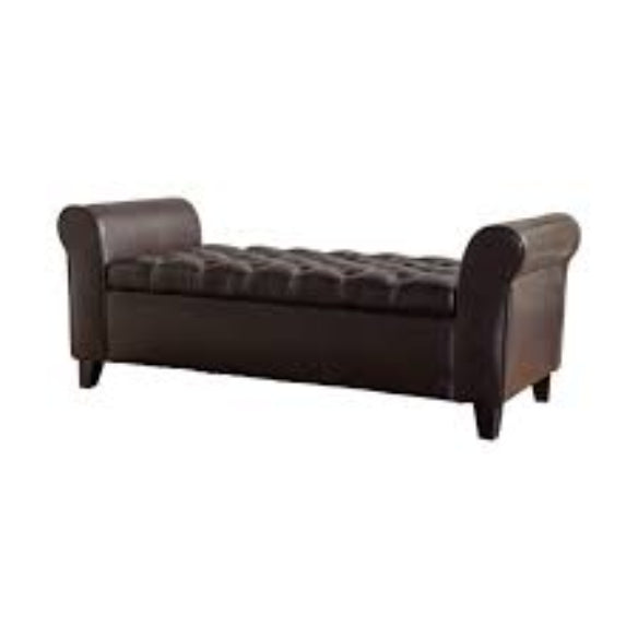 Contemporary Storage Bench with PU Upholstery – Rolled Arm Ottoman, 19.75" D x 50" W x 20.5" H, Ideal for Stylish Storage and Seating