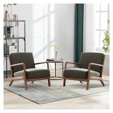 Set of 2 juniper olive green low-back accent chairs with ergonomic design, plush cushions, and durable wood frame. Perfect for living rooms, bedrooms, or offices, offering comfort and style with easy maintenance.