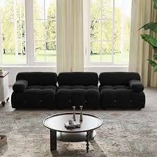 Modern black velvet sectional sofa with plush upholstery, button tufting, and durable wood frame. Versatile design with individual seat cushions for ultimate comfort, supporting up to 330 lbs per seat. Perfect for living rooms, offering easy assembly and a sleek, contemporary style.