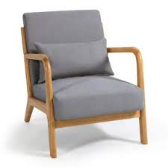 Grey accent chairs with soft fabric, high-density cushions, and ergonomic low-back design, providing comfort and support for long relaxation sessions. Durable solid wood frame and protective footpads for stability and floor protection. Ideal for living rooms, bedrooms, and home offices. Easy to assemble and maintain.