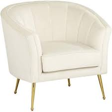 Elegant cream beige velvet shell-shaped accent chair with tufted design and gold-finished metal legs, offering comfort and modern sophistication for living rooms, bedrooms, or offices.