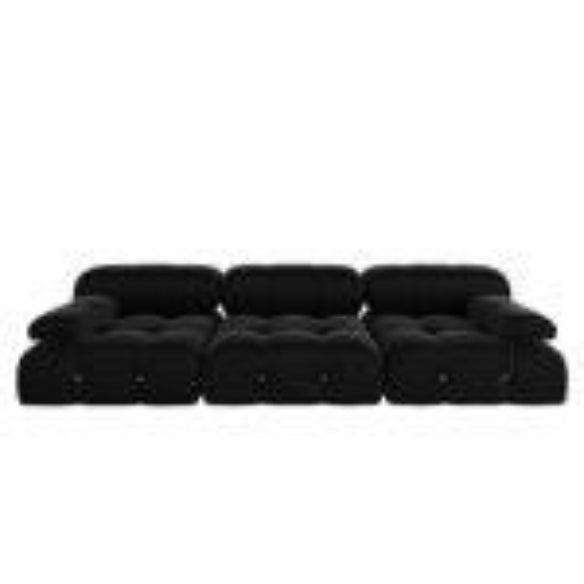 Modern black velvet sectional sofa with plush upholstery, button tufting, and durable wood frame. Versatile design with individual seat cushions for ultimate comfort, supporting up to 330 lbs per seat. Perfect for living rooms, offering easy assembly and a sleek, contemporary style.