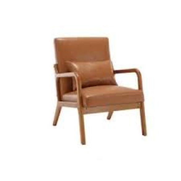 Set of two brown PU leather low-back accent chairs with high-density cushions, soft upholstery, and ergonomic design for superior lumbar support. Featuring a solid wood frame for durability and footpads for floor protection. Ideal for living rooms, bedrooms, or offices, offering both comfort and style with easy maintenance.
