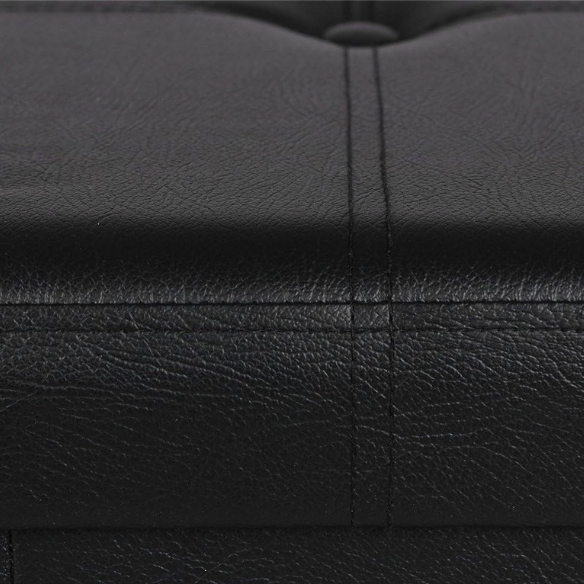 Foldable storage footrest ottoman in black faux leather with cushioned seat and ample storage space, perfect for modern living rooms.