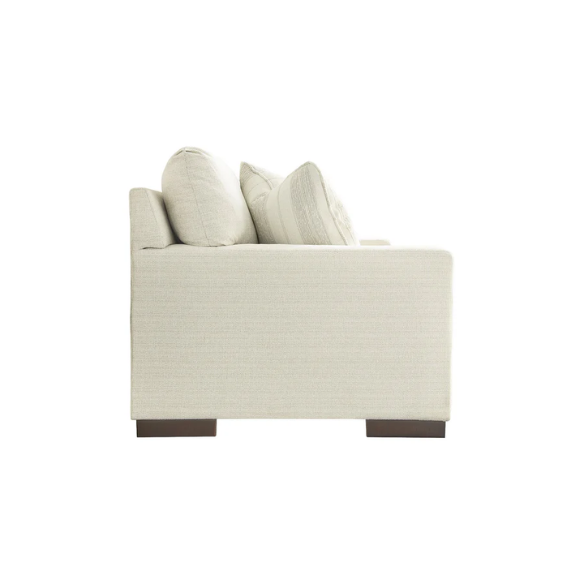 Beige 3-seater sofa with clean-lined silhouette, plush reversible cushions, and neutral polyester upholstery for modern and casual spaces.
