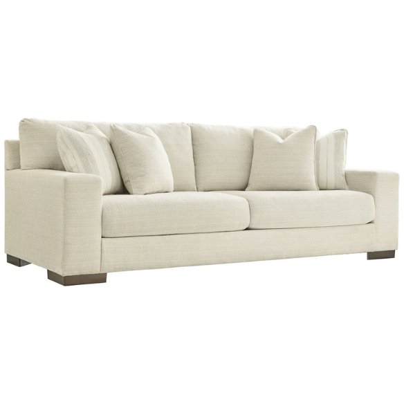 Beige 3-seater sofa with clean-lined silhouette, plush reversible cushions, and neutral polyester upholstery for modern and casual spaces.