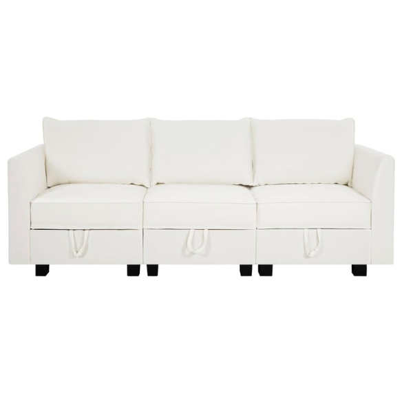 Cream white 3-piece modular sofa with built-in storage and deep seating, perfect for small apartments and modern living spaces.