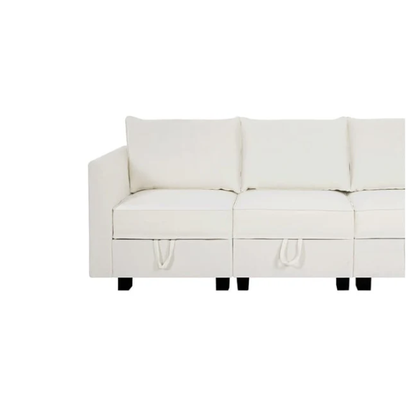 Cream white 3-piece modular sofa with built-in storage and deep seating, perfect for small apartments and modern living spaces.