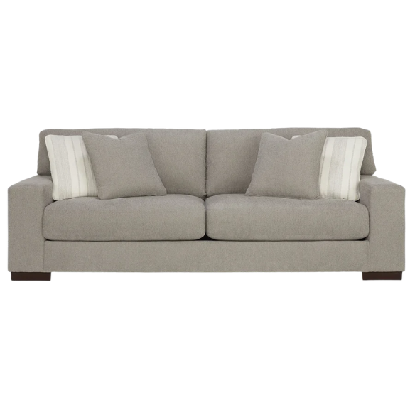 Grey 3-seater sofa with a clean-lined modern silhouette, plush reversible cushions, and durable polyester upholstery—ideal for casual and contemporary living spaces.
