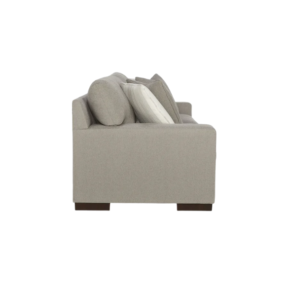 Grey 3-seater sofa with a clean-lined modern silhouette, plush reversible cushions, and durable polyester upholstery—ideal for casual and contemporary living spaces.