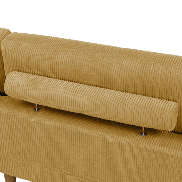Modular mustard yellow corduroy sectional sofa with removable cushions, deep seating, and a matching ottoman — ideal for bold, spacious living room layouts.