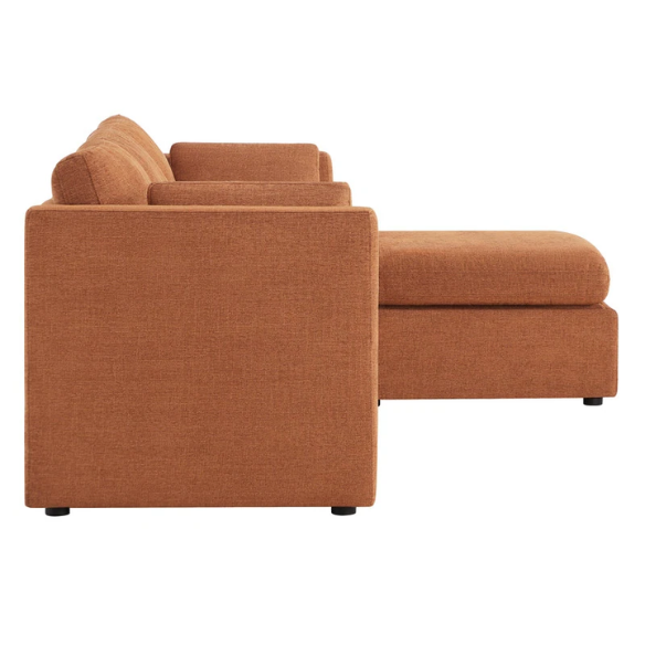 Terracotta modular four-piece sofa set with wide seats, soft chenille upholstery, removable cushions, and a gas-lift storage ottoman — perfect for modern, cozy living rooms.