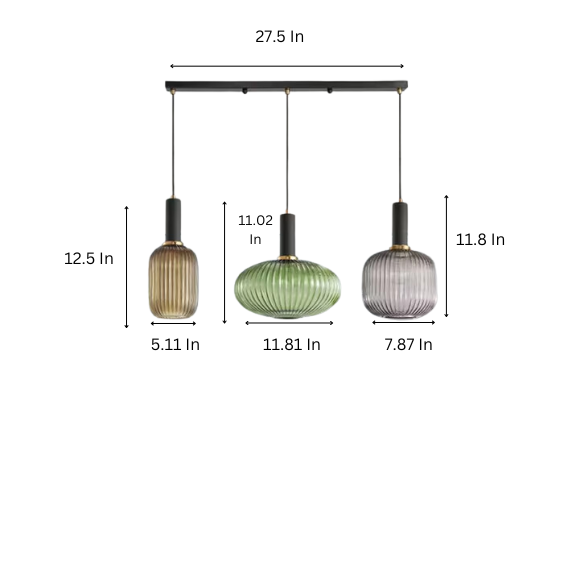 Modern Green, Amber, and Grey Glass Pendant Light with Gold Accents – Stylish Chandelier for Dining and Living Rooms