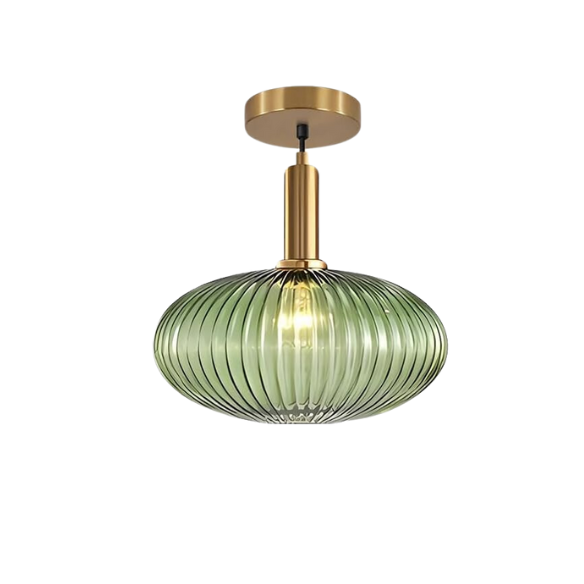 Green glass pendant light with gold accents and matte black metal frame – modern industrial chandelier for dining, living room, or kitchen.