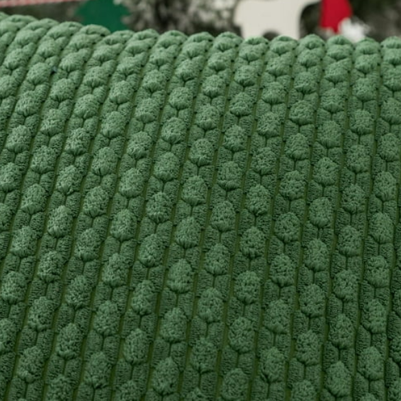 Green striped corduroy throw pillow cover with zipper closure, ideal for modern and boho home décor.