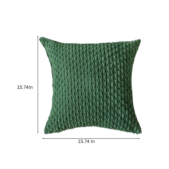 Green striped corduroy throw pillow cover with zipper closure, ideal for modern and boho home décor.