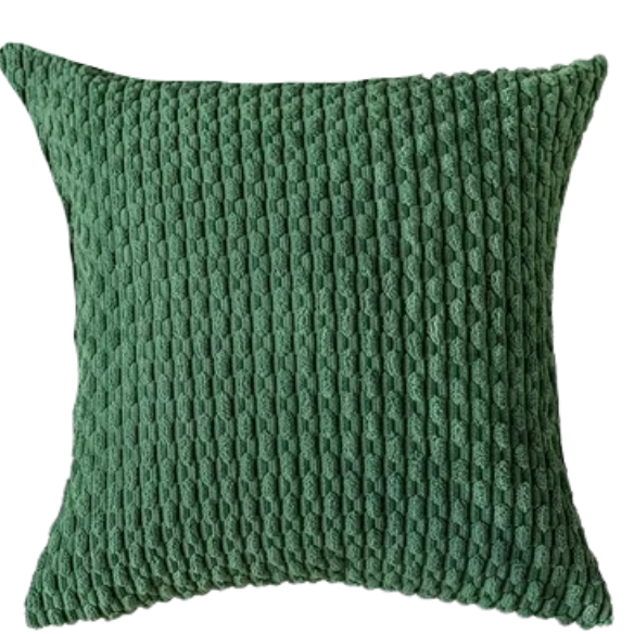 Green striped corduroy throw pillow cover with zipper closure, ideal for modern and boho home décor.