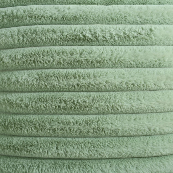 Soft green striped throw pillow cover with faux wool front and velvet back, 16x16 size.