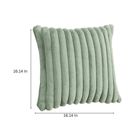 Soft green striped throw pillow cover with faux wool front and velvet back, 16x16 size.