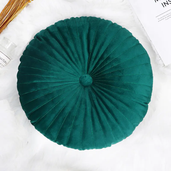 Green Velvet Round Throw Pillow – Plush, Elegant, Decorative Cushion for Sofa or Bed