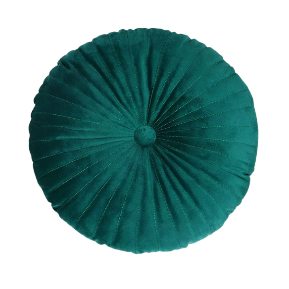 Green Velvet Round Throw Pillow – Plush, Elegant, Decorative Cushion for Sofa or Bed