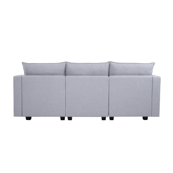 Grey 3-piece modular sofa with storage, flared arms, and deep seating — ideal for small apartments and contemporary interiors.