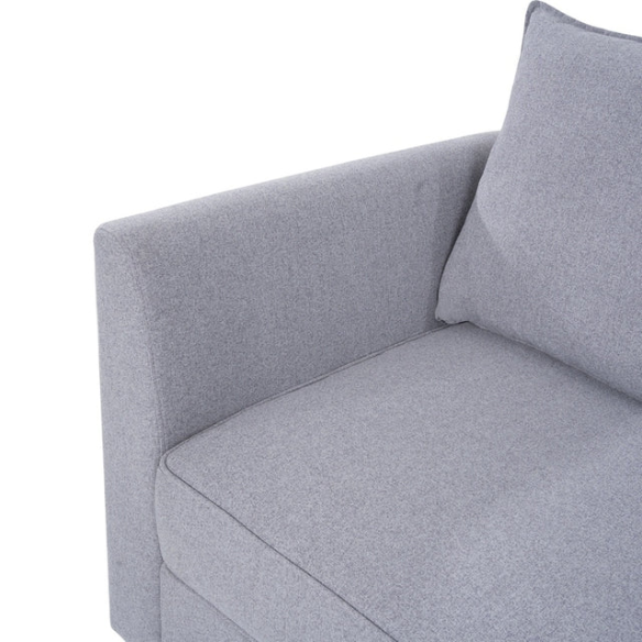 Grey 3-piece modular sofa with storage, flared arms, and deep seating — ideal for small apartments and contemporary interiors.