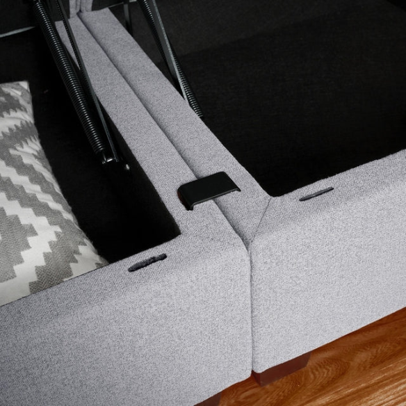 Grey 3-piece modular sofa with storage, flared arms, and deep seating — ideal for small apartments and contemporary interiors.