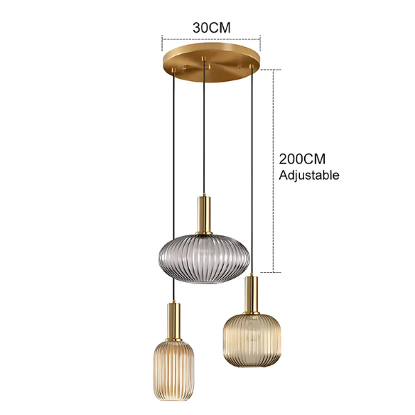 Grey and Amber Glass Pendant Light with Gold Accents – Modern Chandelier Design for Living Room, Dining Room, Kitchen