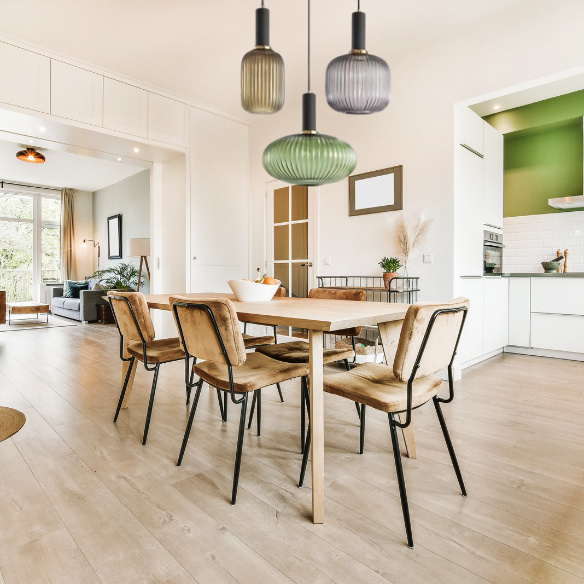Grey, Amber, and Green Glass Pendant Light with Gold Accents – Modern Chandelier for Dining, Living, and Kitchen