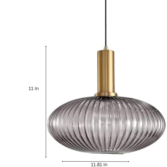Modern grey glass pendant light with gold accents, industrial chandelier design for kitchen, dining room, and living room.