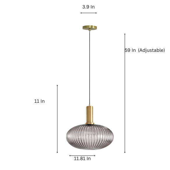 Modern grey glass pendant light with gold accents, industrial chandelier design for kitchen, dining room, and living room.