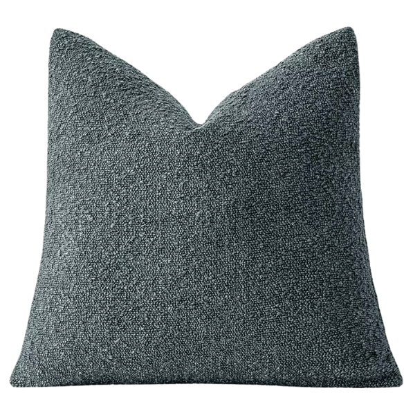 Grey green boucle throw pillow cover with soft loop texture, 18x18 inches – cozy modern accent for sofa, bed, or armchair