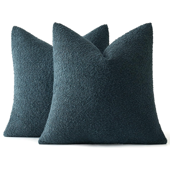 Grey green boucle throw pillow cover with soft loop texture, 18x18 inches – cozy modern accent for sofa, bed, or armchair