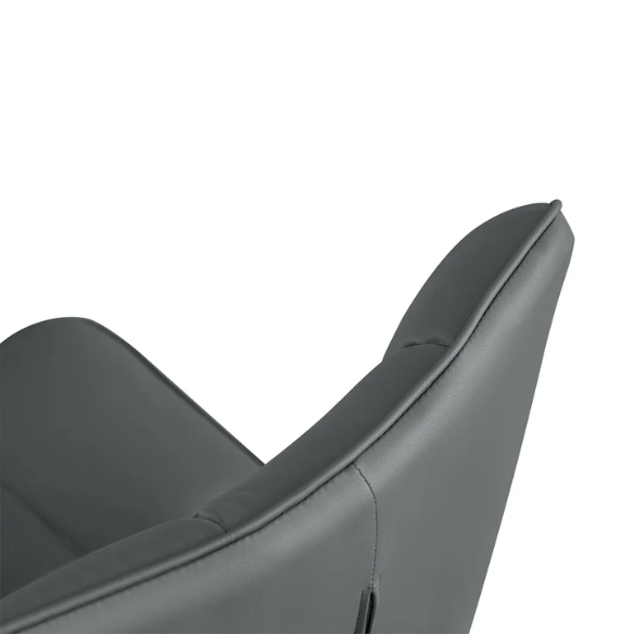 Grey faux leather dining chairs with checkered backrest and metal legs in a set of two