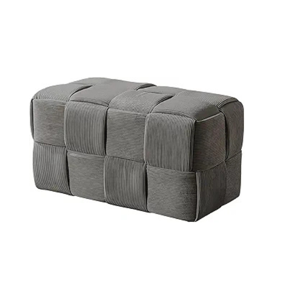 Grey Velvet Ottoman Cube - Modern, Comfortable Footrest with Solid Wood Frame