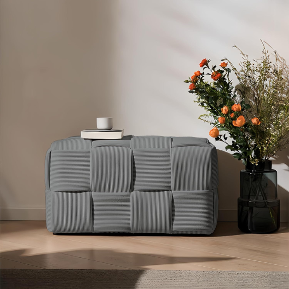 Grey Velvet Ottoman Cube - Modern, Comfortable Footrest with Solid Wood Frame