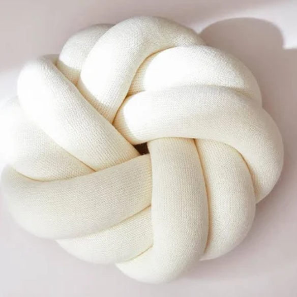 Handmade cotton knot throw pillow in round shape, 30 cm diameter – soft, plush decorative cushion for sofa, bed, chair, or car