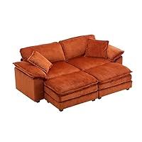 Luxurious burnt orange velvet sofa with ribbed corduroy upholstery, offering superior comfort with foam and pocket spring construction, sleek black plastic legs, and a modern design ideal for contemporary living rooms and offices.