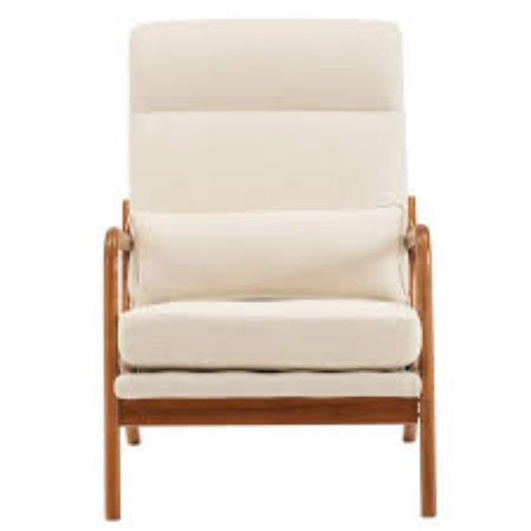 Beige high-back accent chair with plush, high-density cushions and breathable fabric for ultimate comfort. Features an extra pillow for back and neck support, perfect for long sitting sessions. Built with a durable solid wood frame, supporting up to 250 lbs. Footpads protect floors and reduce noise. Ergonomic design offers lumbar support and promotes relaxation. Versatile beige color fits various home styles, ideal for living rooms, bedrooms, and offices. Easy assembly and low maintenance.