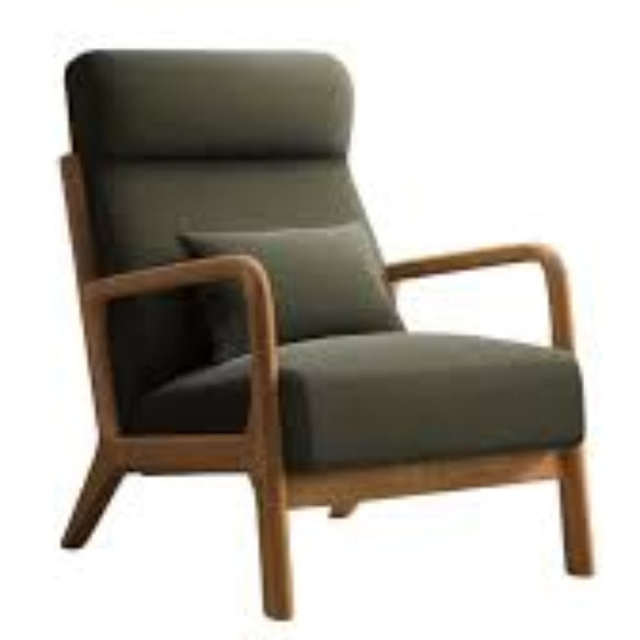 Juniper olive green high-back accent chair featuring plush, high-density cushions and ergonomic design for ultimate comfort and relaxation. Crafted with a solid wood frame for durability and floor protection with footpads. Ideal for living rooms, bedrooms, or offices, offering a stylish and timeless addition to your home.