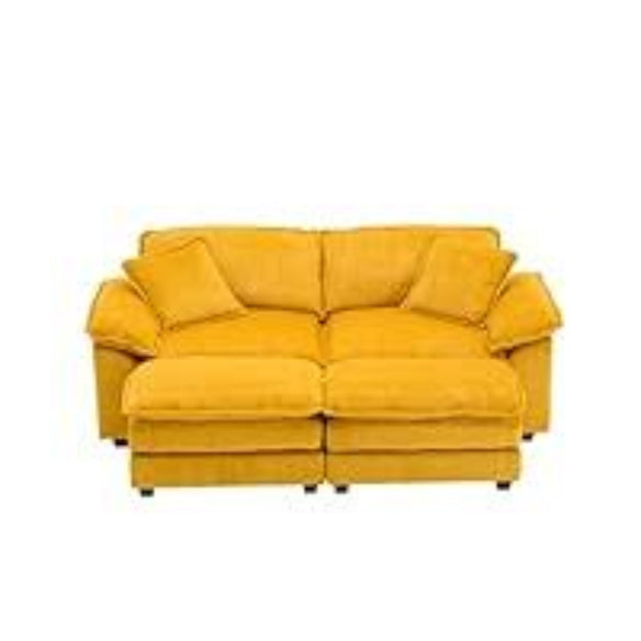 Luxurious yellow velvet sofa with soft ribbed corduroy upholstery, featuring high-resilience foam cushioning and pocket spring support for ultimate comfort. Sturdy solid wood frame and sleek black plastic legs enhance durability and modern appeal, perfect for any living room, office, or bedroom.