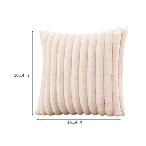 Soft light apricot striped throw pillow cover with faux wool front and velvet back, 16x16 size.
